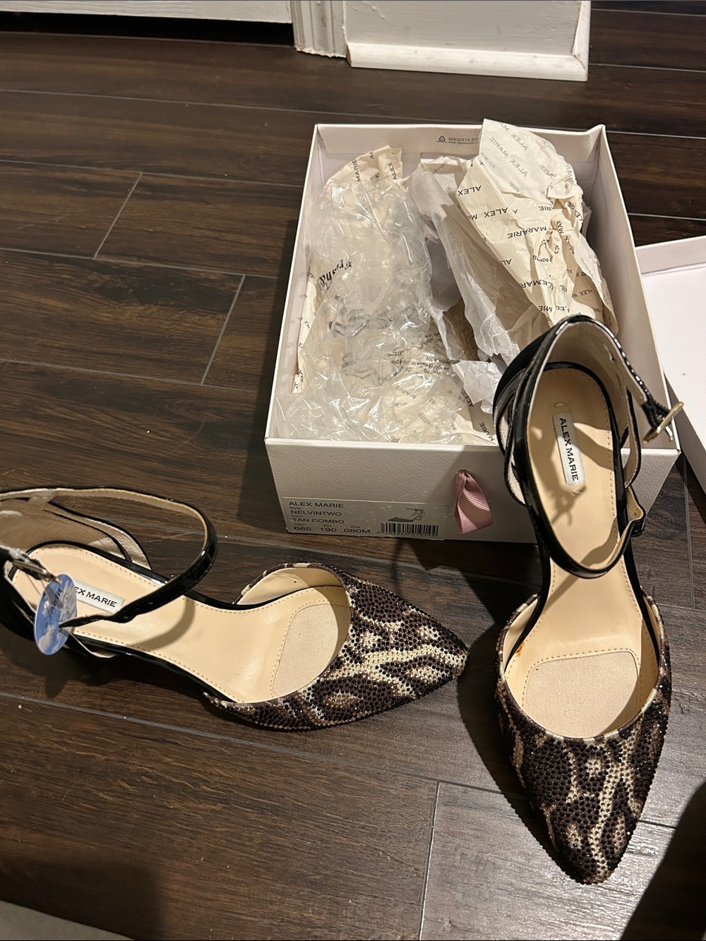 Alex Marie Leopard-Print Pointed Toe Ankle Strap Heels - Black and Brown